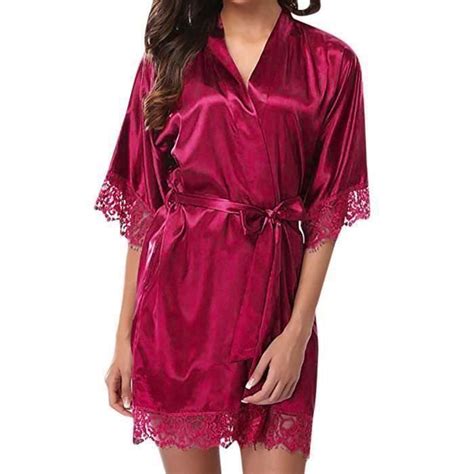 Femmes Lady Sexy Lace Sleepwear Satin Nightwear Lingerie Pyjamas Suit SFW HTL Rose Vif