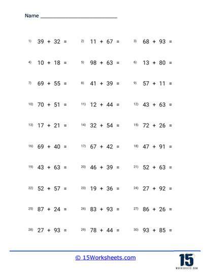 Double Digit Addition Worksheets 15 Worksheets Worksheets Library