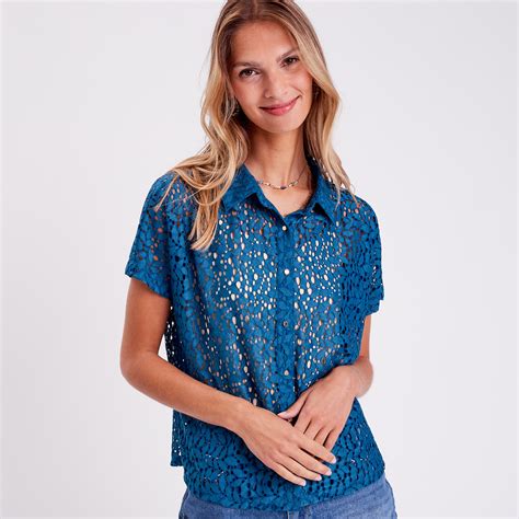 Chemise Manches Courtes Bleu Canard Femme Cache Cache