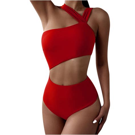 Swimsuits For Women Women S Solid Color Split Halter Neck With Chest Pad No Steel Bikini