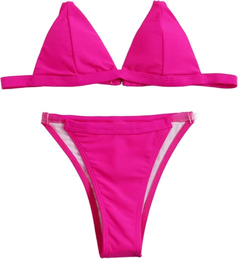 Fobexiss Damen Bikini Set Einfarbig Dreieckig Sexy Bademode Mit