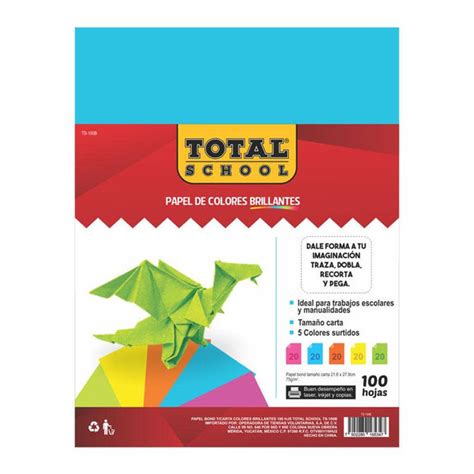 Papel Bond Carta Colores Brillantes 100 Hjs Total School Papelería