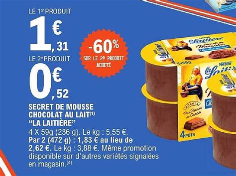 Promo Secret De Mousse Chocolat Au Lait La Laiti Re Chez E Leclerc