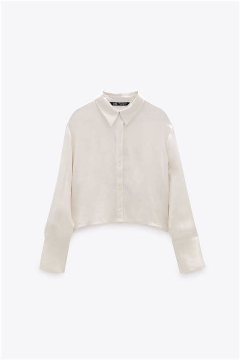 Zara Nude Satin Effect Fesyen Wanita Pakaian Wanita Atasan Di Carousell