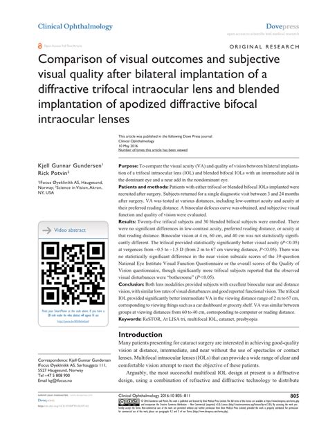 Pdf Comparison Of Visual Outcomes And Subjective Visual Quality After Bilateral Implantation