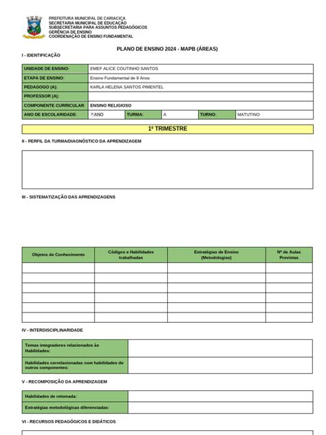 Emef Alice Coutinho Santos - Plano de Ensino Fundamental 2024 EMEF Alice Coutinho | PDF | Pedagogia ...