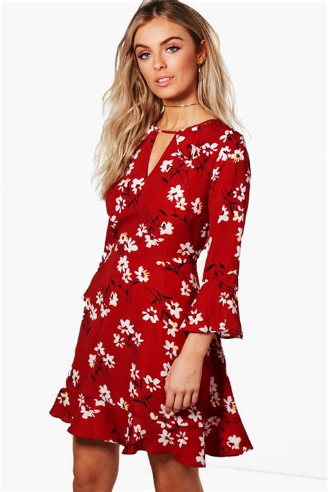 Floral Ruffle Tea Dress Boohoo