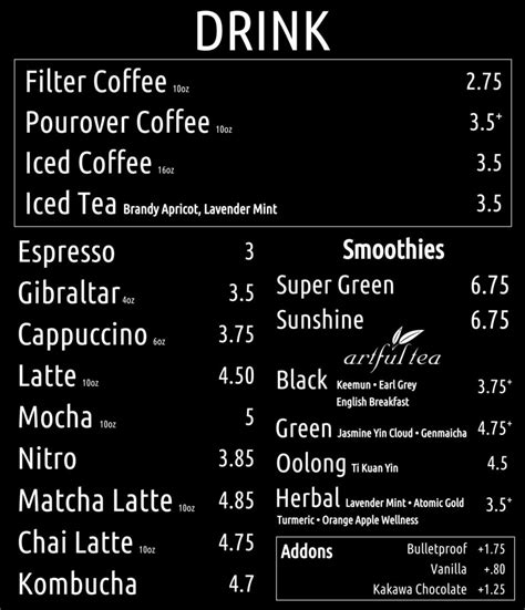 Bloxburg Cafe Drink Menu