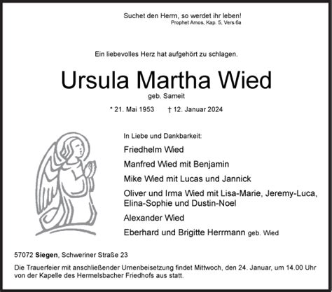 Traueranzeigen Von Ursula Martha Wied Trauer De