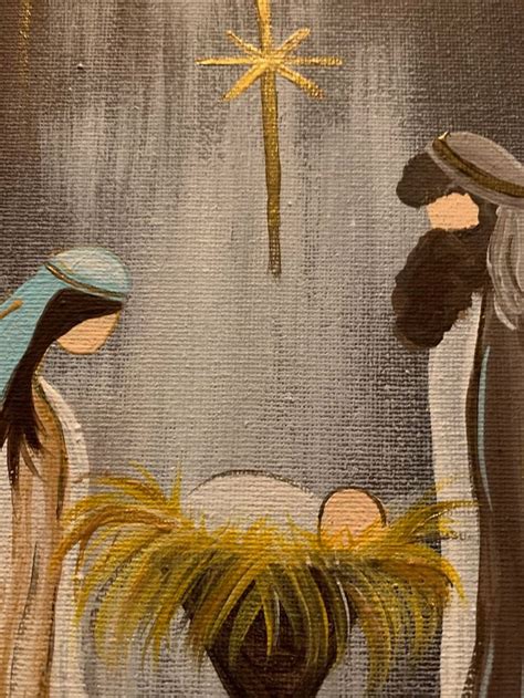 Rustic Nativity Scene on Canvas Manger Scene Small Painting - Etsy ...