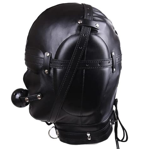 Leather Sex Hood With Mouth Ball Gag For Bdsm Erotic Play From