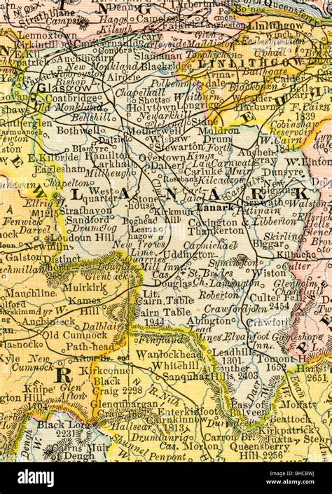 Original old map of Lanark County (Scotland) from 1884 geography ...