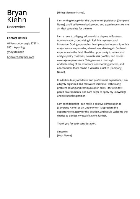 Underwriter Cover Letter Examples And Guide