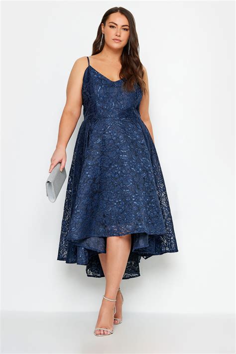 YOURS LONDON Plus Size Navy Blue Lace Midi Dress Yours Clothing