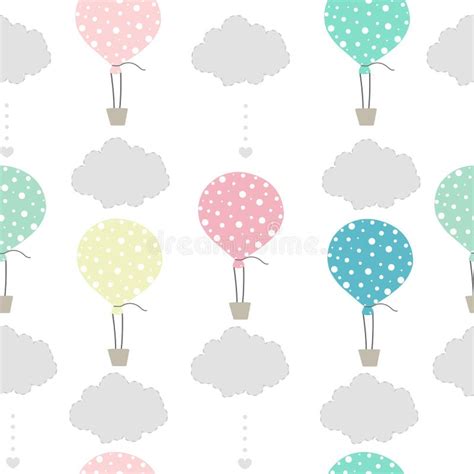 Pastel Colored Hot Air Balloon And Clouds Cute Pattern Stock Vector Illustration Of Pastel