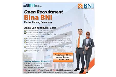 Lowongan Kerja Terbaru Bank BNI Kantor Cabang Semarang Maret 2023