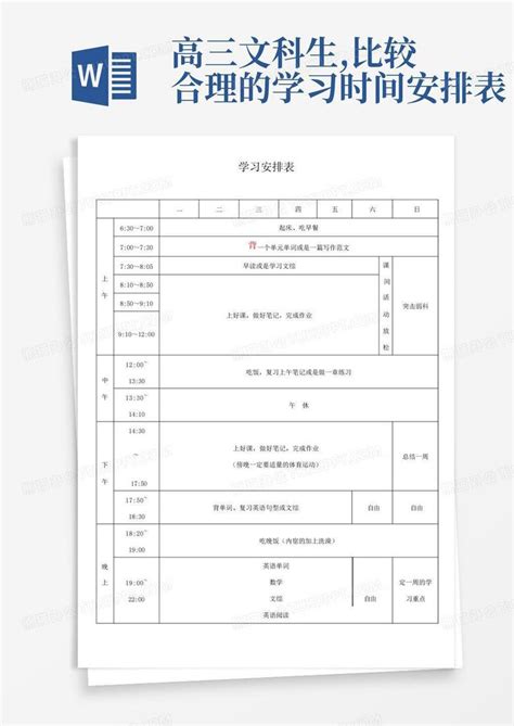 高三文科生 比较合理的学习时间安排表 Word模板下载 编号lbpjxyae 熊猫办公