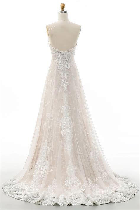 Strapless Sweetheart Pink Nude Lace Wedding Dress Betancy