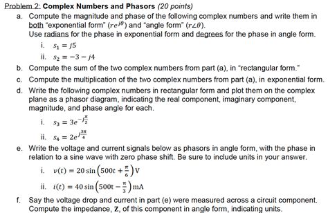 Solved Problem 2 Complex Numbers And Phasors 20 Points A Chegg