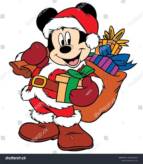 Mickey Mouse Santa Claus Costume Gifts Stock Vector Royalty Free