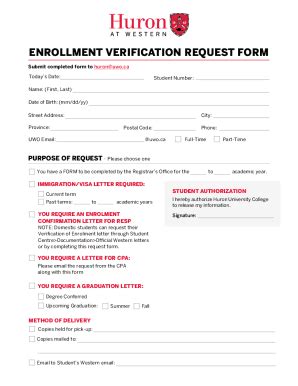 Fillable Online Enrollment Verification Request Form Huronuc Ca Fax