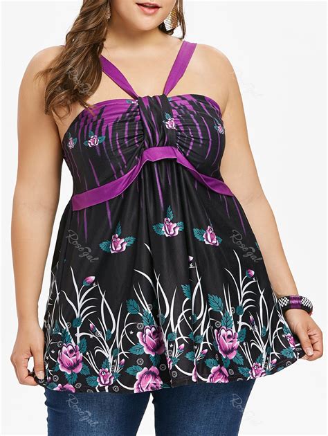 [43 Off] Plus Size Empire Waist Floral Tank Top Rosegal