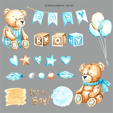 Watercolor Teddy Bear Clipart Baby Boy Clipart Baby Shower Inspire Uplift