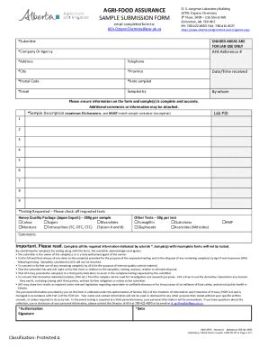 Fillable Online AGRI FOOD ASSURANCE SAMPLE SUBMISSION FORM Fax Email