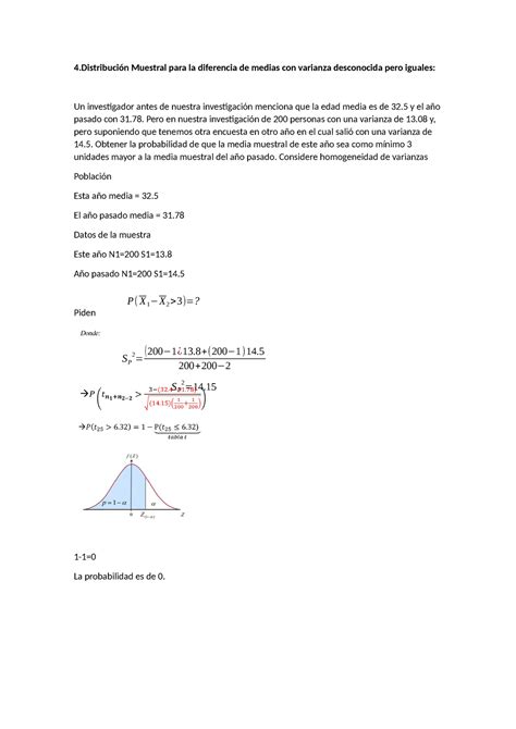 Ejercicios Inferencial 4ón Muestral Para La Diferencia De Medias Con Varianza Desconocida Pero