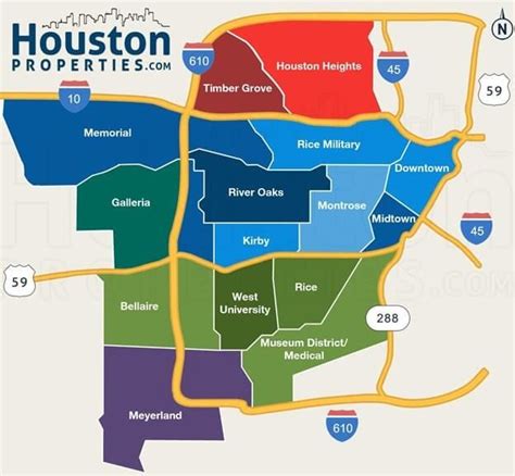 A Map Of Houston Showing The Location Of Several Different Areas In