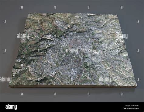 Satellite view of Jerusalem map, Israel, on gray background Stock Photo ...