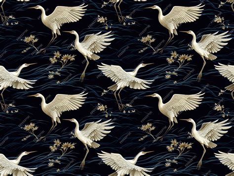Premium Photo | A seamless pattern of flying heron flock in sky