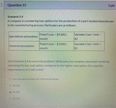 Solved Question 15 1 pts Scenario 2.4 A company is | Chegg.com 