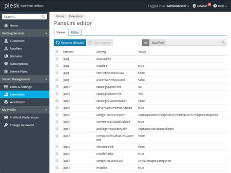 Panel Ini Editor Extension Plesk