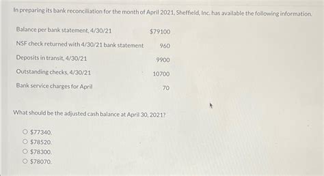 Solved In Preparing Its Bank Reconciliation For The Month Of