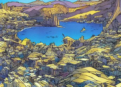 An Illustration Of Gran Canaria At The Style Of Moebius Stable