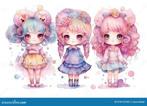 Cute Girl Anime Kawaii Watercolor Ilustration AI Generated Stock ...