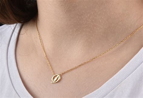 14K Gold Cursive Letter Necklace Dainty Gold Initial Etsy