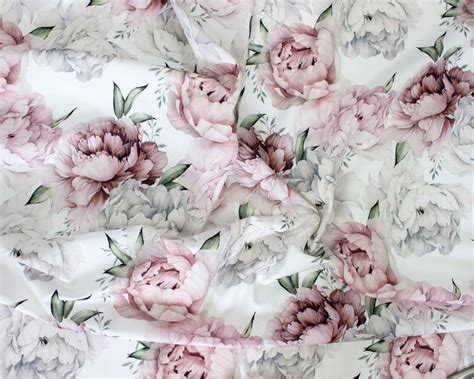 Dusty Rose Peonies White Flower Cotton Fabric Floral Modern | Etsy