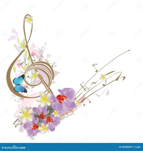 Abstract Treble Clef With Tropical Leaves And Flowers Stock Vector