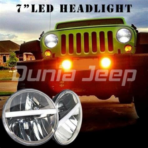 Jual Headlamp Lampu Besar LED 7 Inch Rigid DRL Jeep CJ7 Rubicon JK