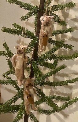 3 ROOST Needle Felted Felt Wool Cat Ornaments Bucket Walking Stick