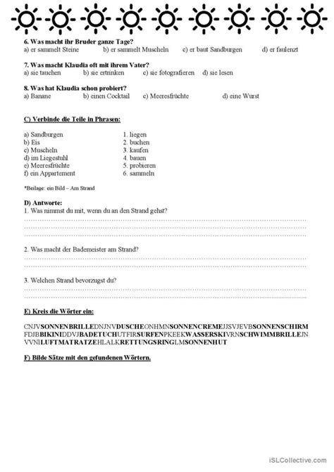 Ferien Allgemeines Leseverst Ndnis Deutsch Daf Arbeitsbl Tter Pdf Doc