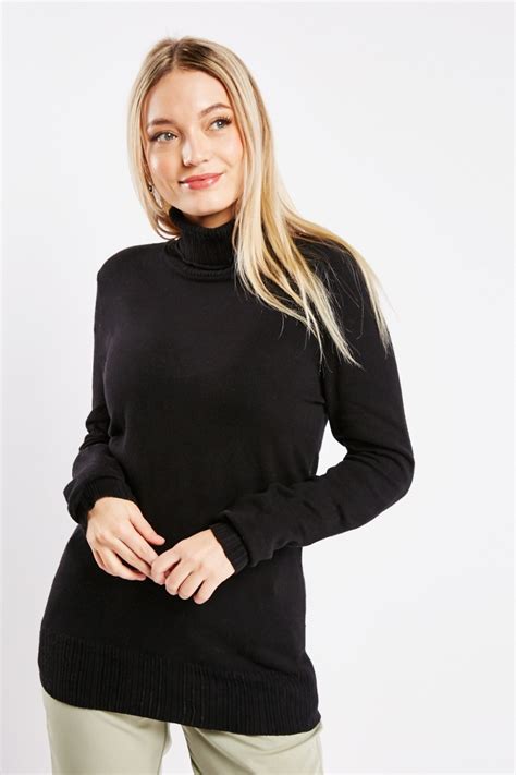 Ribbed Roll Neck Jumper Black Just 7