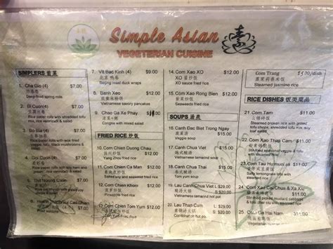 Menu At Simple Asian Vegetarian Cuisine Restaurant Canley Heights