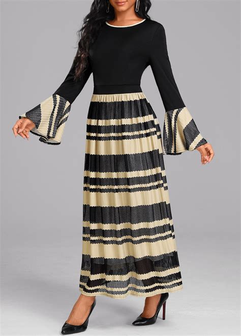 Black Patchwork Long Sleeve Round Neck Dress Modlily USD 47 98