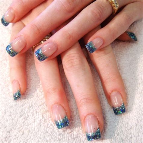 Gelnaegel French Manikuere Glitzer Look Blau Glitter Gel Nails Gel