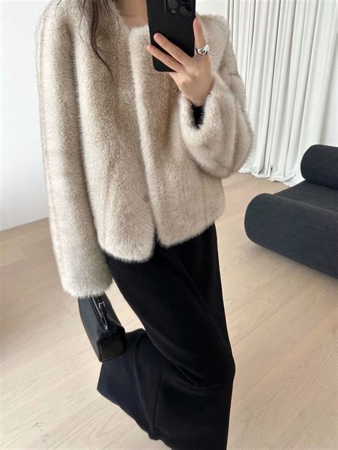 Louise Faux Fur Jacket In Smoke — Saison