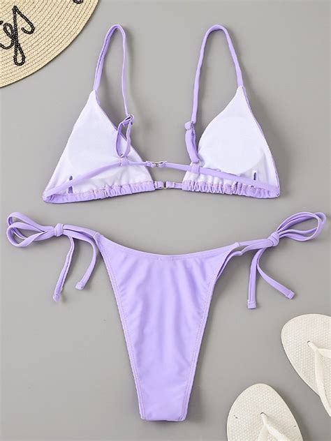 Emmiol Free Shipping Spaghetti Strap Bikini Set Lilac M In Bikini