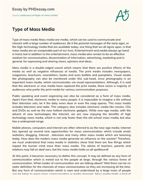 Type Of Mass Media Essay Paper Example